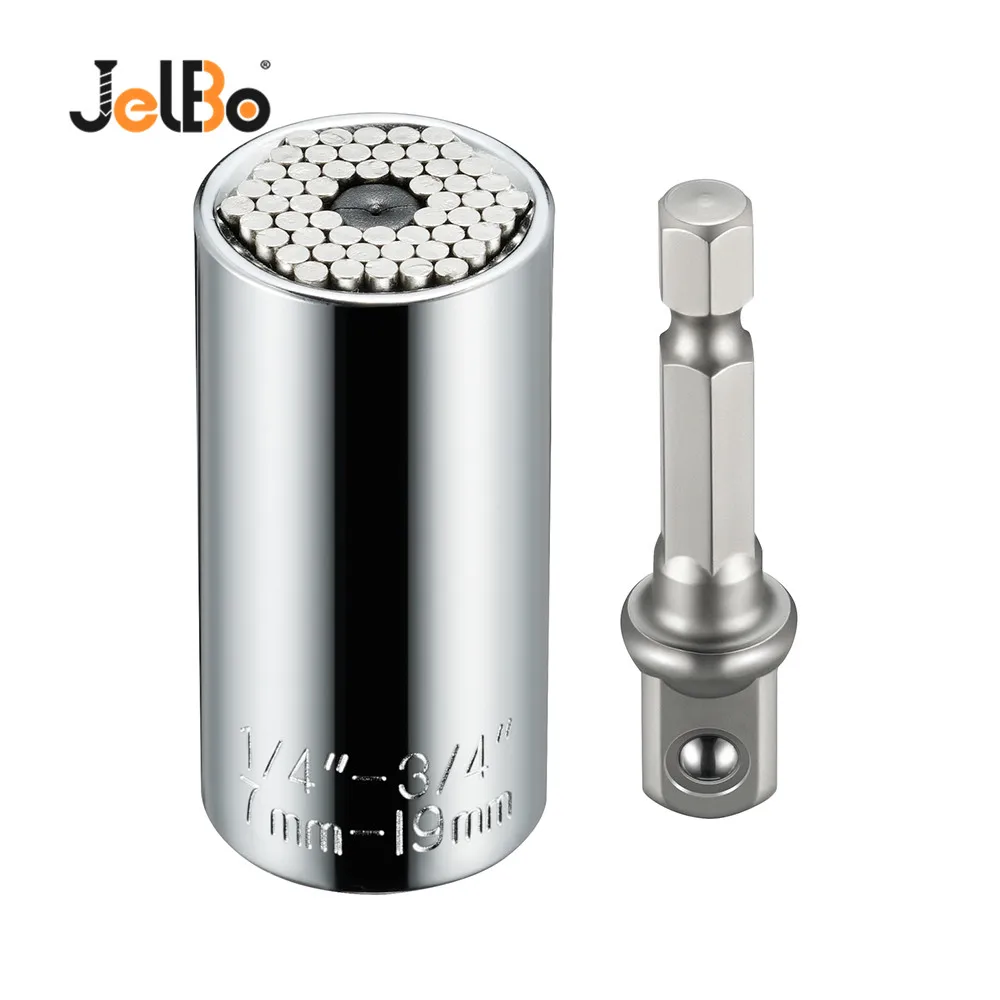 

JelBo Universal Extension Drill Bit Torque Ratchet Wrench Set Adjustable Spanner Sleeve Socket Adapter Power Repair Tool Silver