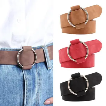 

Casual Women Waistband Round Circle Waist Belts for Pants without Buckles PU Leather Strap