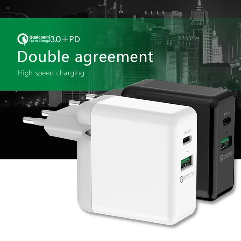 QC3.0 USB настенное зарядное устройство быстрый Type C универсальный мобильный телефон