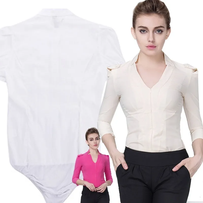 Women V Neck Zipper Bodysuit Shirt Elegant Blouse With Underpants