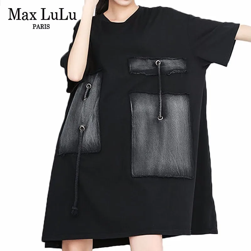

Max LuLu Luxury Korean Fashion Brand Ladies Summer Clothes Womens Patchwork Black Mini Dresses Short Sleeve Vestidos Plus Size