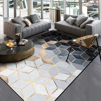 

Fashion Modern Nordic Shading Diamonds Dark Navy Golden Print Bedroom Living Room Parlor Area Rug Carpet Doormat Kitchen mat