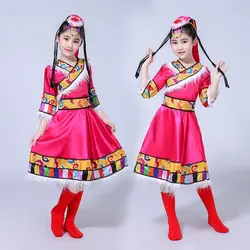 Детская костюм национального меньшинства Тибетский girls'costumes воды рукава монгольские танцы костюмы малыш детский сад костюмы
