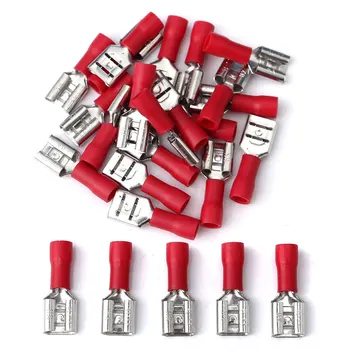 

20/100Pcs PVC Spade Female Insulated Electrical Crimp Terminal For 22-18AWG Connectors Cable Wire Connector 6.3mm/15Amp