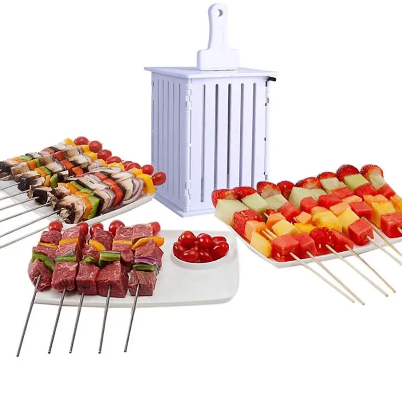 

36 Hole Meat Skewer Machine Kabob Maker Box BBQ Tool Beef Mutton Meat Grill Machine Beef Meat Maker 32 Bamboo Skewers