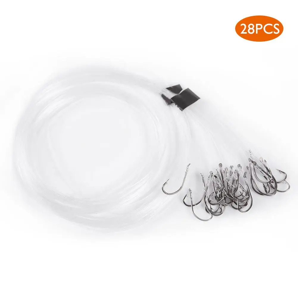 

HURRISE 28pcs Jig Head Fishing Hook Line Tied Bait 7#-16# Fishhook 10 Size Sharp Hook Fishing Tackle Accessories