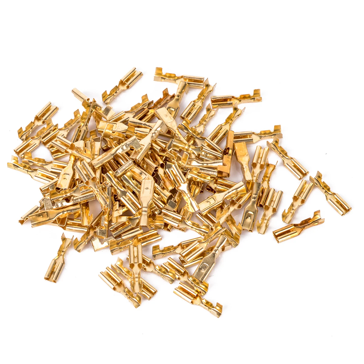 

100pcs Gold Copper Crimp Terminals 2.8mm Brass Crimp Terminal Female Spade Connectors with Insulating Sleeves