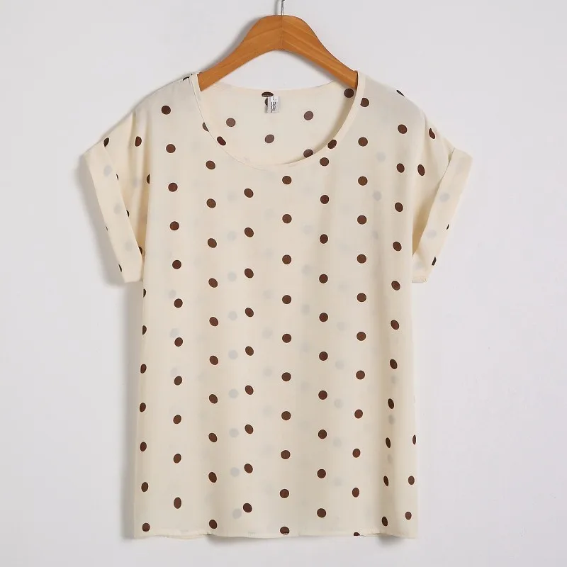 Gentillove 2019 Summer Dot Floral Print Chiffon Blouse Shirt Women Short Sleeve O-Neck Boho Tops Casual Female Plus Size Blusas