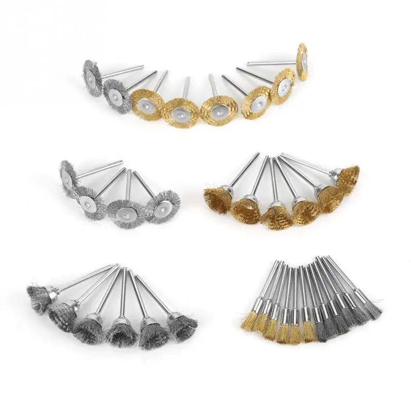 36pcs Brass Wire Steel Wire Brush Set Pen Flat Cup Shaped Polishing Wheel Rotary Tools Kit Stainless Steel Wire Brush