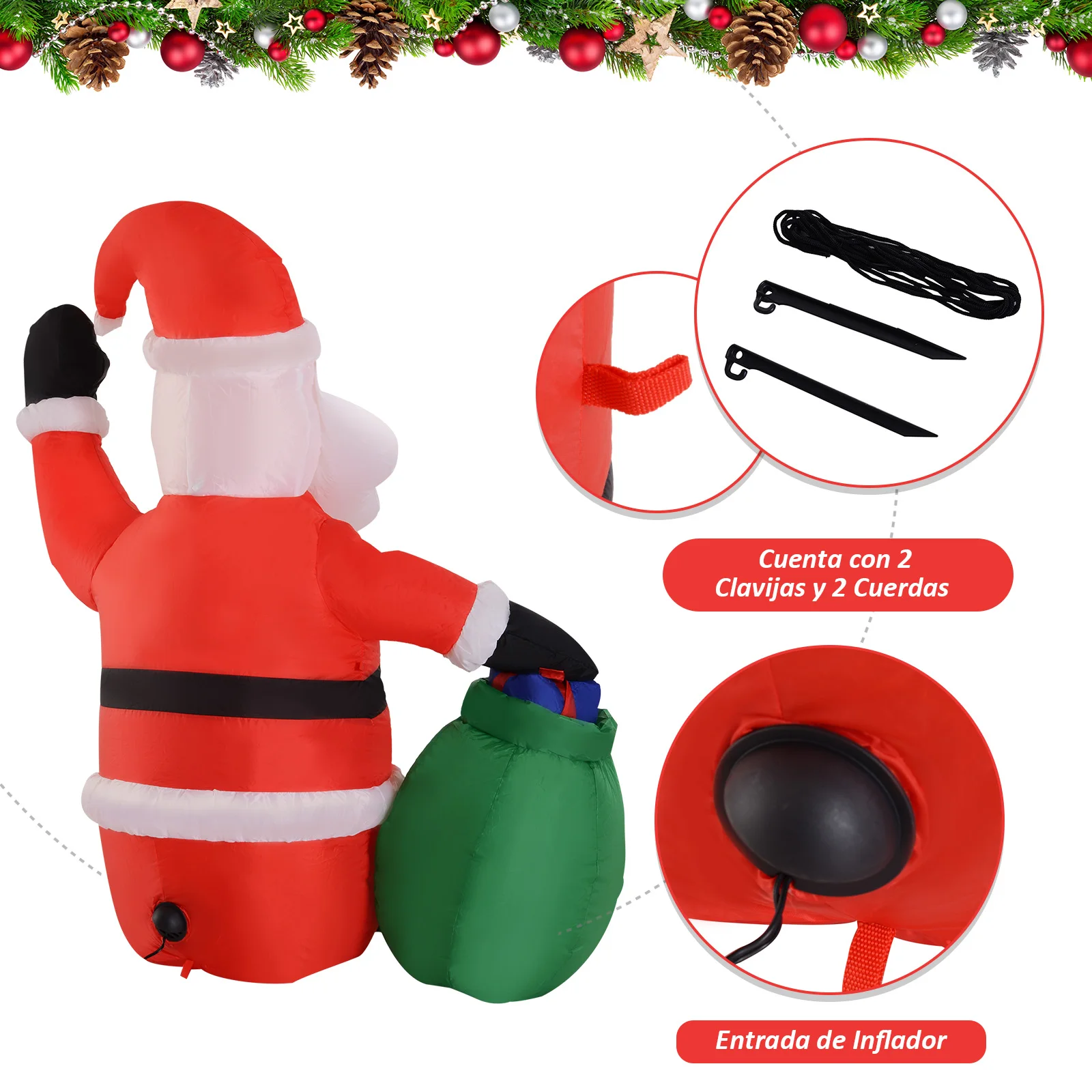 HOMCOM папа Ноэль надувной 70x45x120 см Luces светодио дный + Bolsa Regalo Decoracion Navidad