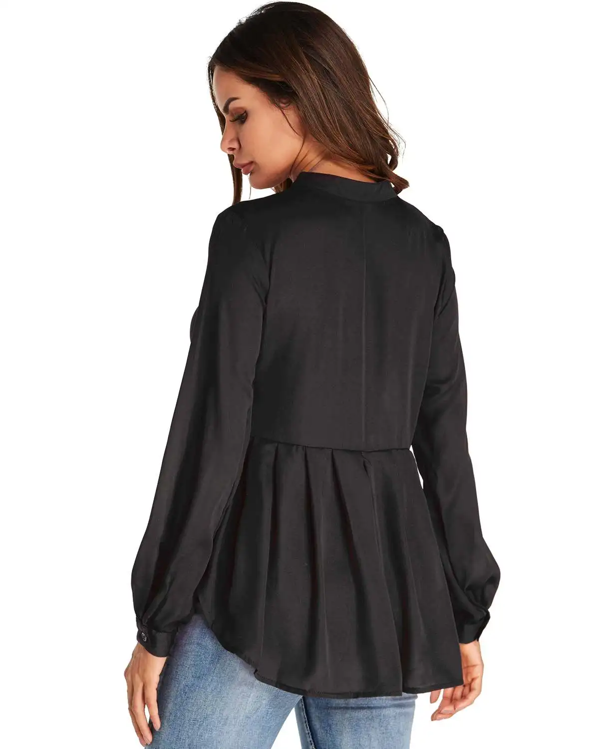 Plus Size Casual Loose Blouse Shirts Women 2019 ZANZEA Spring Autumn Solid Sexy Stand Collar Long Sleeve Irregular Tops Shirts