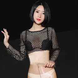 2018 женские Модные Mesh Sheer See-through длинным рукавом выдалбливают Растениеводство Топ ажурная рубашка блузка