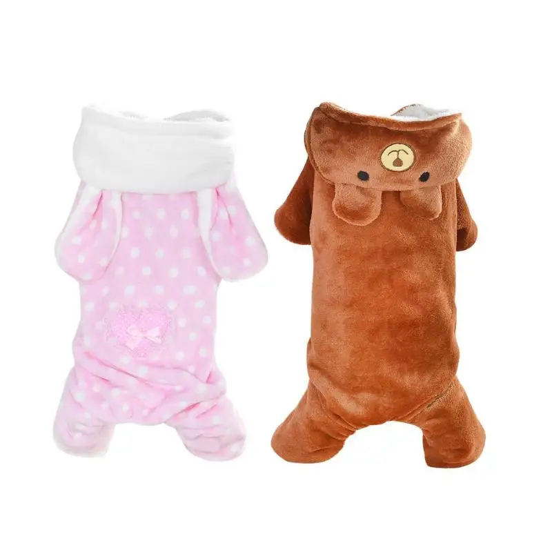 Cute Pet Dog Four Legs Pajamas Puppy Soft Hooded Jumpsuit Fleece