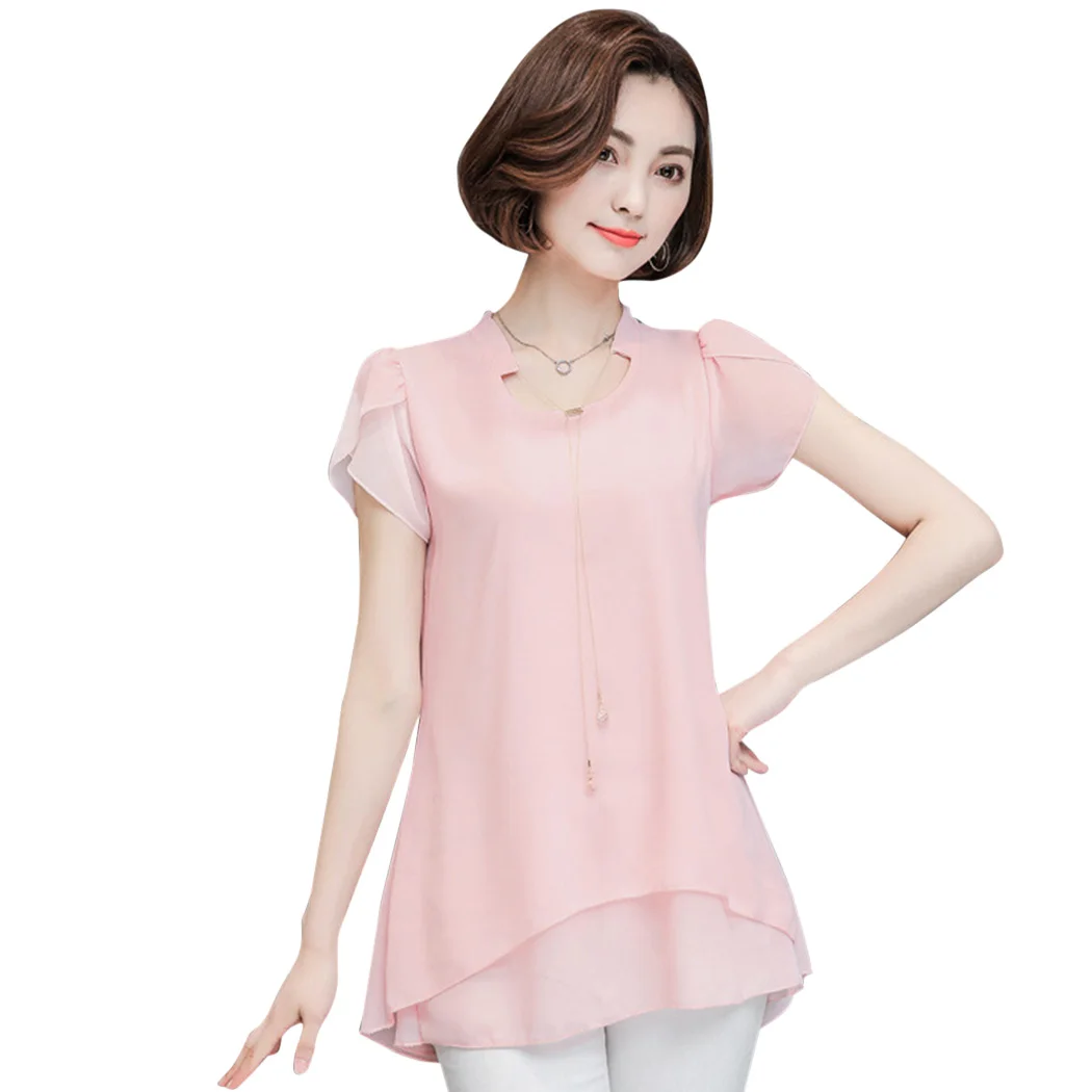 2019 Plus Size Women Chiffon Blouse Short Sleeve Loose Korean Summer Tops Solid Color Elegant Ladies Office Shirt Blusas M-4XL |