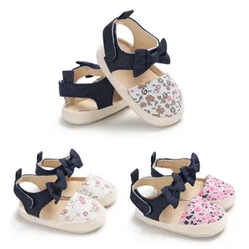 

2019 Newborn Baby Girl Soft Sole Floral Bowknot Anti-slip Prewalker Shoes 0-18M