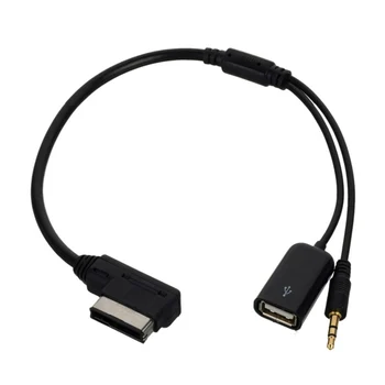 

Jimier 30cm Stereo 3.5mm Audio & USB Female to Media In AMI MDI Aux Adapter Cable for Car VW AUDI 2014 A4 A6 Q5 Q7 Black