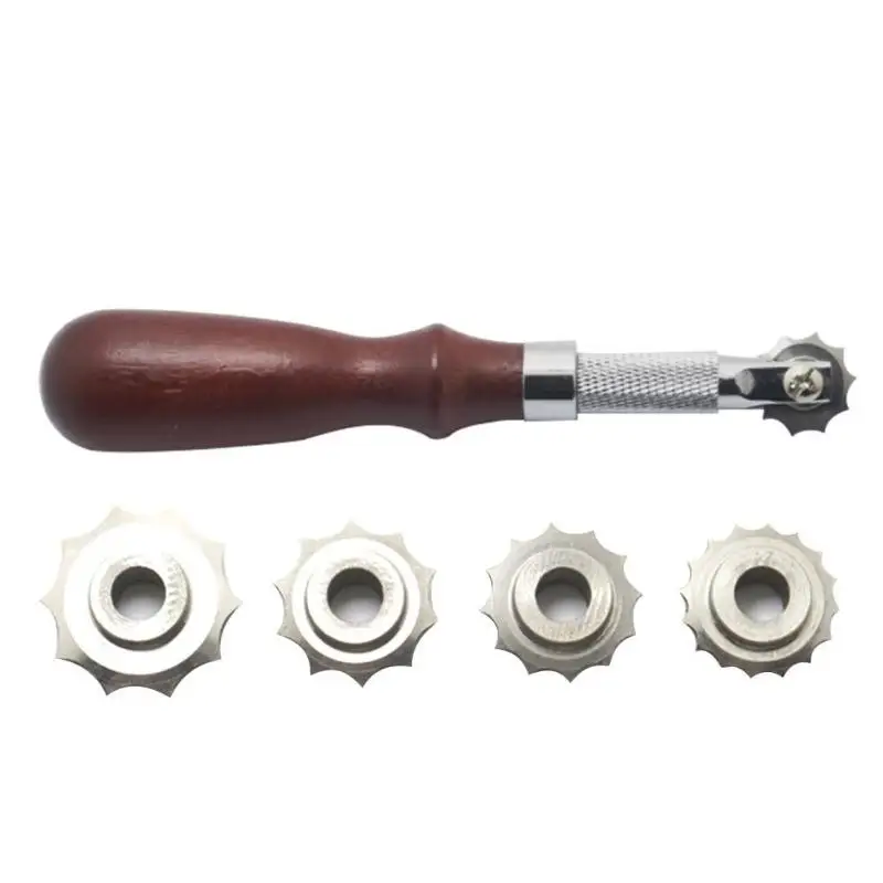 

DIY Leather Paper Cloth Craft Kit Over Stitch Line Marking Wheel Gear Roulette Spacing Sewing Tool w/Wooden Handle Spacing Tool