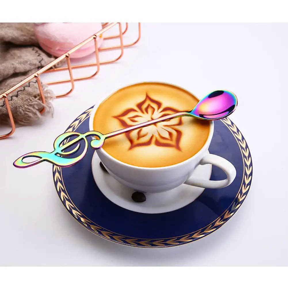 Нержавеющая сталь милая в форме музыкальной ноты кофейная чайная смешивающая ложка длинная ручка молоко десерт чайные ложки для помешивания посуда чайная ложка