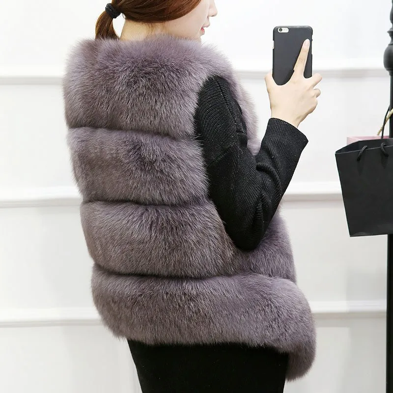 Lady Fashion Red Faux Fur Waistcoat Vest Thick Body Warmer Female Sleeveless Jacket
