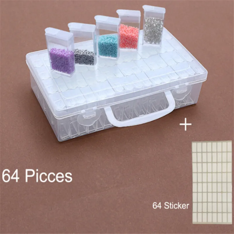 64pcs Clear Solid Diamond Painting Tools Beads Container Diamond Embroidery Stone Storage Box