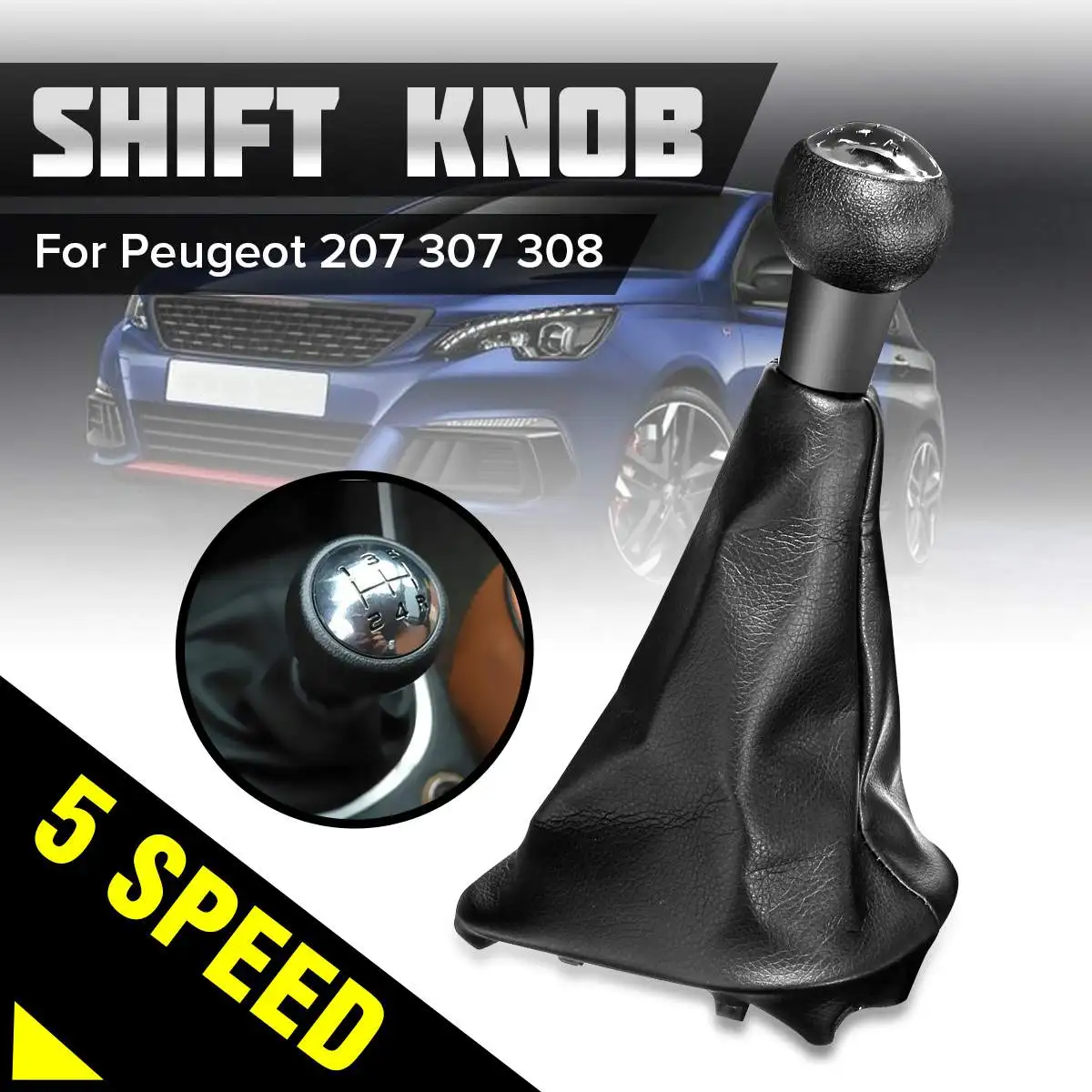 

5 Speed Car Gear Shift Knob with Gear Shift Collar Gaiter Boot Cover For Peugeot 207 307 CC 308