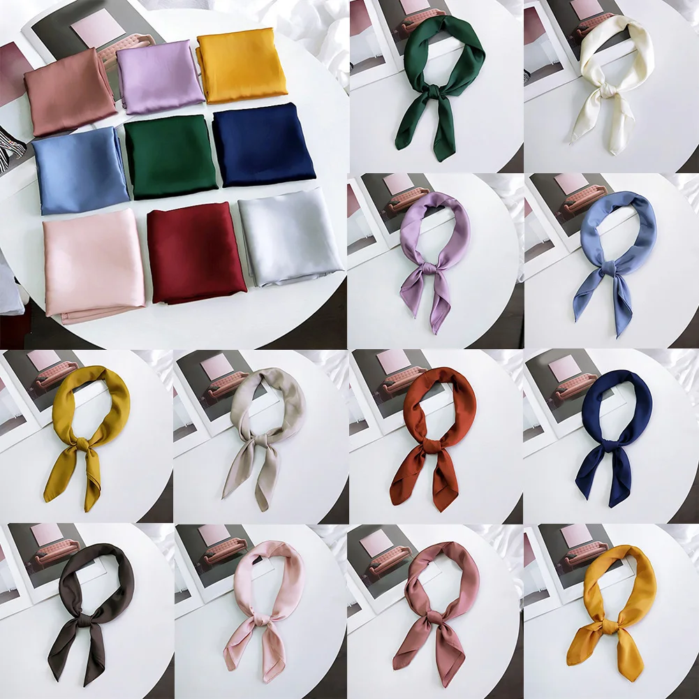 

Fashion Spring Summer Soft Silk Scarf For Women 70cm Solid Color Square Scarves Soft Shawls Scarf Ladies Work Office Bandana