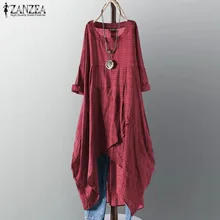 ZANZEA Women Check Plaid Dress 2019 Summer Sundress Ladies Casual Stylish Asymmetrical Hem Vestidos Vintage Cotton Linen Dresses ZANZEA Women Check Plaid Dress 2019 Summer Sundress Ladies Casual Stylish Asymmetrical Hem Vestidos Vintage Cotton Linen Dresses