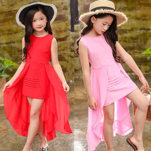 Vestido elegante de gasa para niña de 5, 6, 7, 8, 9, y 2023 años, color rojo, coreano, fiesta, 1112 - AliExpress