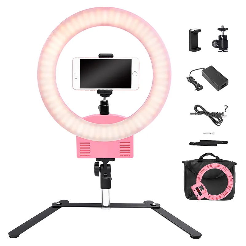 

FOSOTO Photographic Lighting 3200-5600K 3 Hot Shoes For Camera Phone Photography Ring Light Selfie Lamp tablet Stand