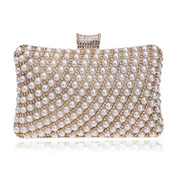 

Metal Diamonds Beaded Evening Clutch Bag Chain Shoulder Women Handbags Pearl Rhinestones Evening Party Holder Purse YM1045