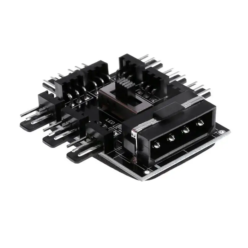

Durable 8 Way Cooling Fan 3pin Power Cable Extender Hub Manual Speed Regulation Accessory Eva Double-sided Tape for Desktop PC