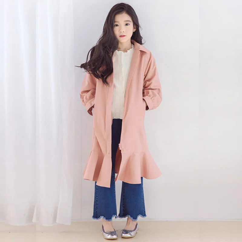 

Spring 2019 Baby Girls Coat Kids Jacket Long Casual Children Outwear Version of The Fish Tail Children's Personality Coat ,#3839
