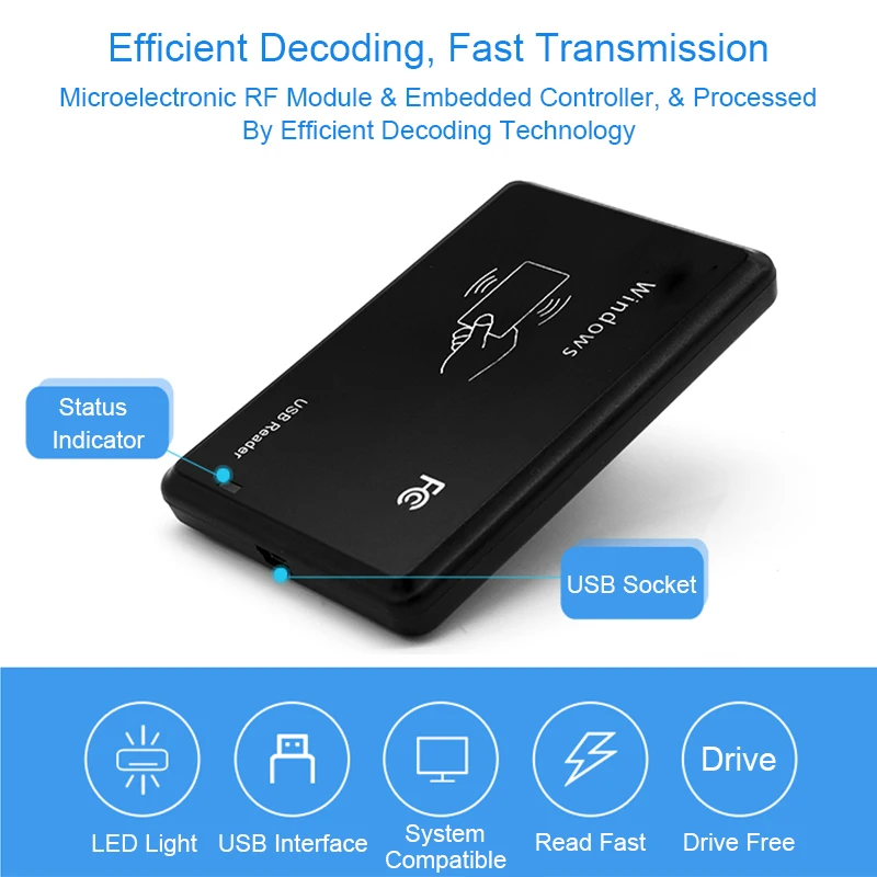 Считыватель RFID 125 кГц EM4100 USB ID бесконтактная чувствительность карта управления