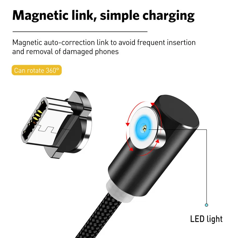 USLION 1 м Быстрая зарядка Магнитный кабель Micro USB для iPhone X samsung S10 Тип C зарядное устройство магнит Android USB C телефонный кабель Шнур