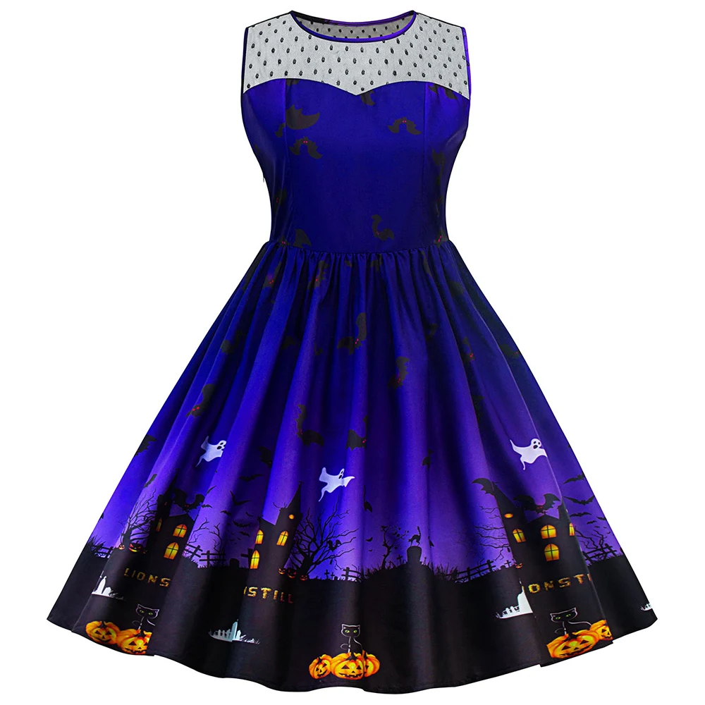 

Women Summer Dress Sleeveless Halloween Lace Hepburn Vintage Dress Plus Size Swing Pleated Party Dress Vestidos Sundress On Sale