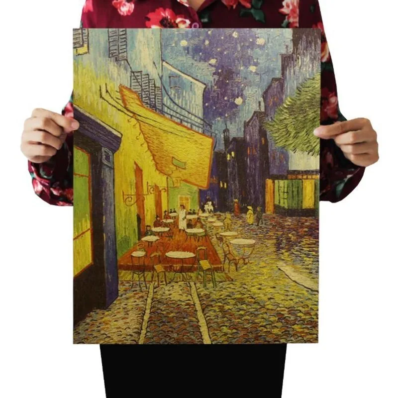 

Vintage Van Gogh The Cafe Terrace on the Place Painting Poster Room Decoration Stickers Kraft Paper Cafe Wall Decor Wall Sticker