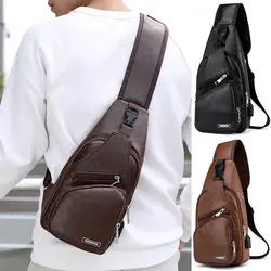 Мужские кожаные мужская нагрудная сумка Повседневная функциональная Фанни Сумка для талии Телефон поясная сумка спортивная USB нагрудная