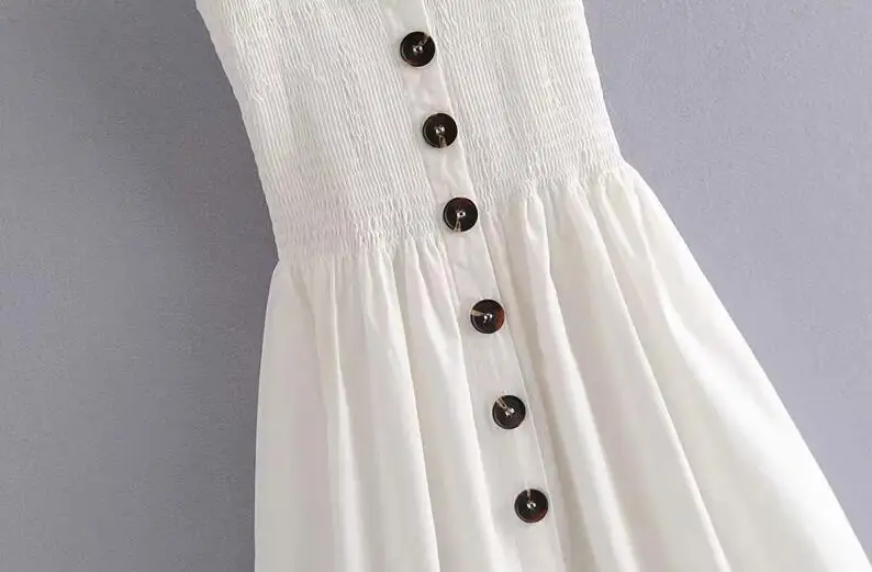 Летнее белое платье на бретельках, женское однобортное пляжное мини-платье, сексуальное открытое платье с открытой спиной