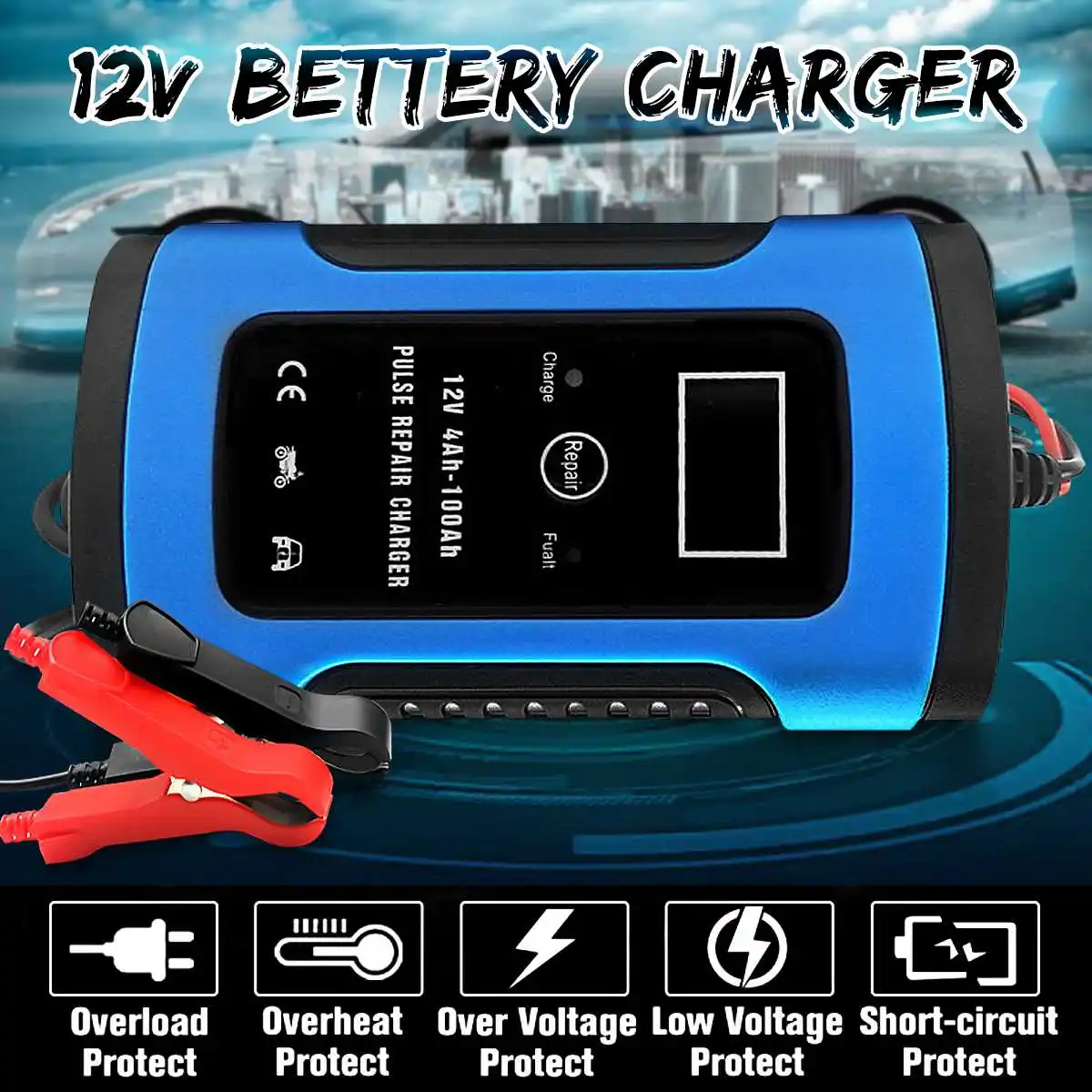 12V For Pulse Repair Charger With Lcd Display Motorcycle Car Battery Charger Agm Gel Wet Lead Acid Battery Charger Car Charger