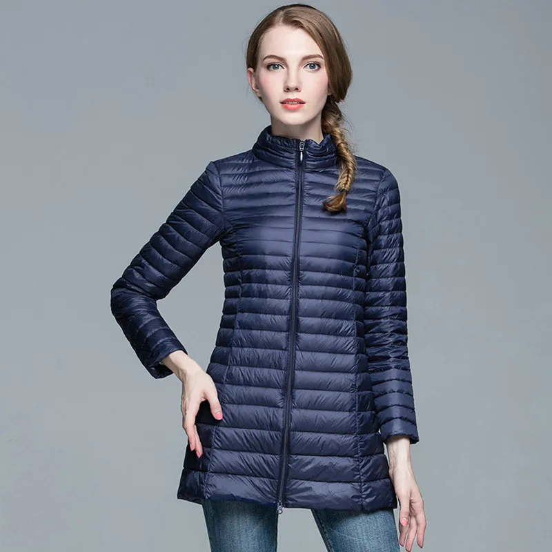  Spring Padded Warm coat Woman Ultra Light Duck Womans Down Jacket Long Female Overcoat Slim Solid J