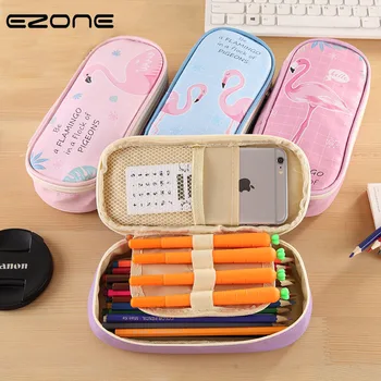 

EZONE Pink Flamings Pencil Bag Large Capacity Pen Bag PU Waterproof Multi-function Zipper Pen Case School Office Stationery