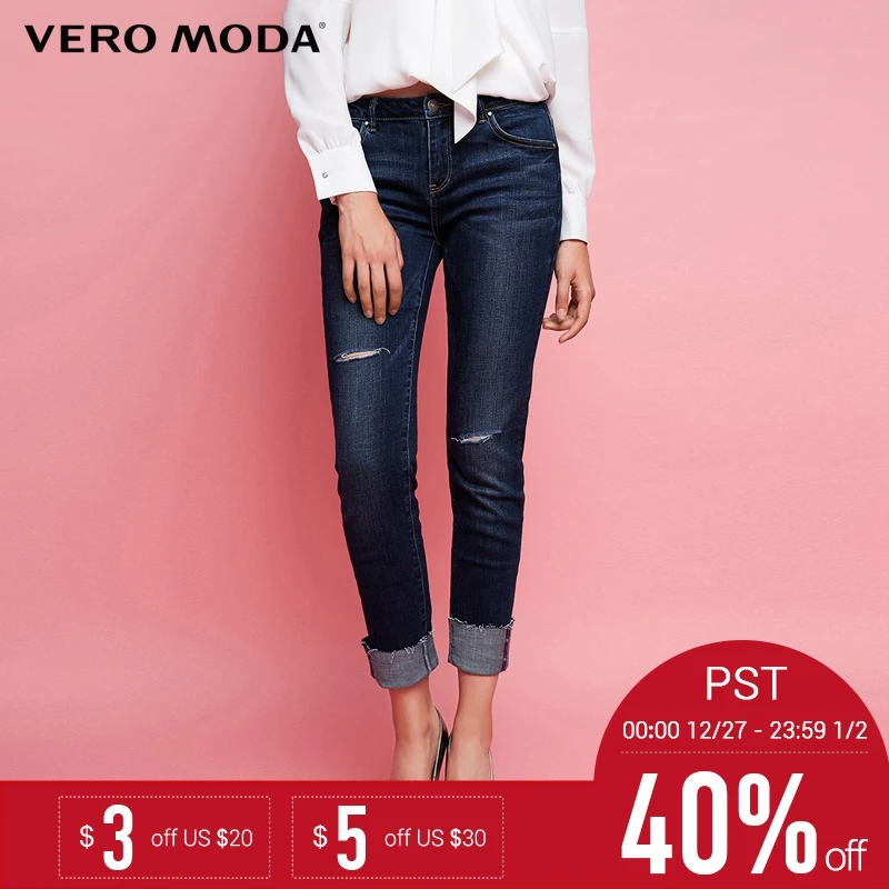 Vero Moda Brand New fasion hole cuffs slim washed ankle-length jeans women | 317349550 Vero Moda Brand New fasion hole cuffs slim washed ankle-length jeans women | 317349550
