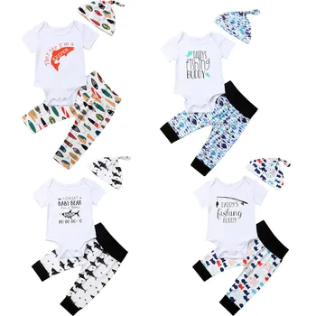 

2019 Newborn Kid Toddler Baby Girl Clothes Set Summer Short Sleeve Fishing Top Bodysuit Pants Hat Costume Clothing Outfits 3PCs