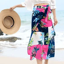 Лето г. одна деталь кружево до обтягивающая юбка Дамская шифоновая юбка с разрезом для женщин флористическая накидка женщин's разделение Пляж Boho Jupe