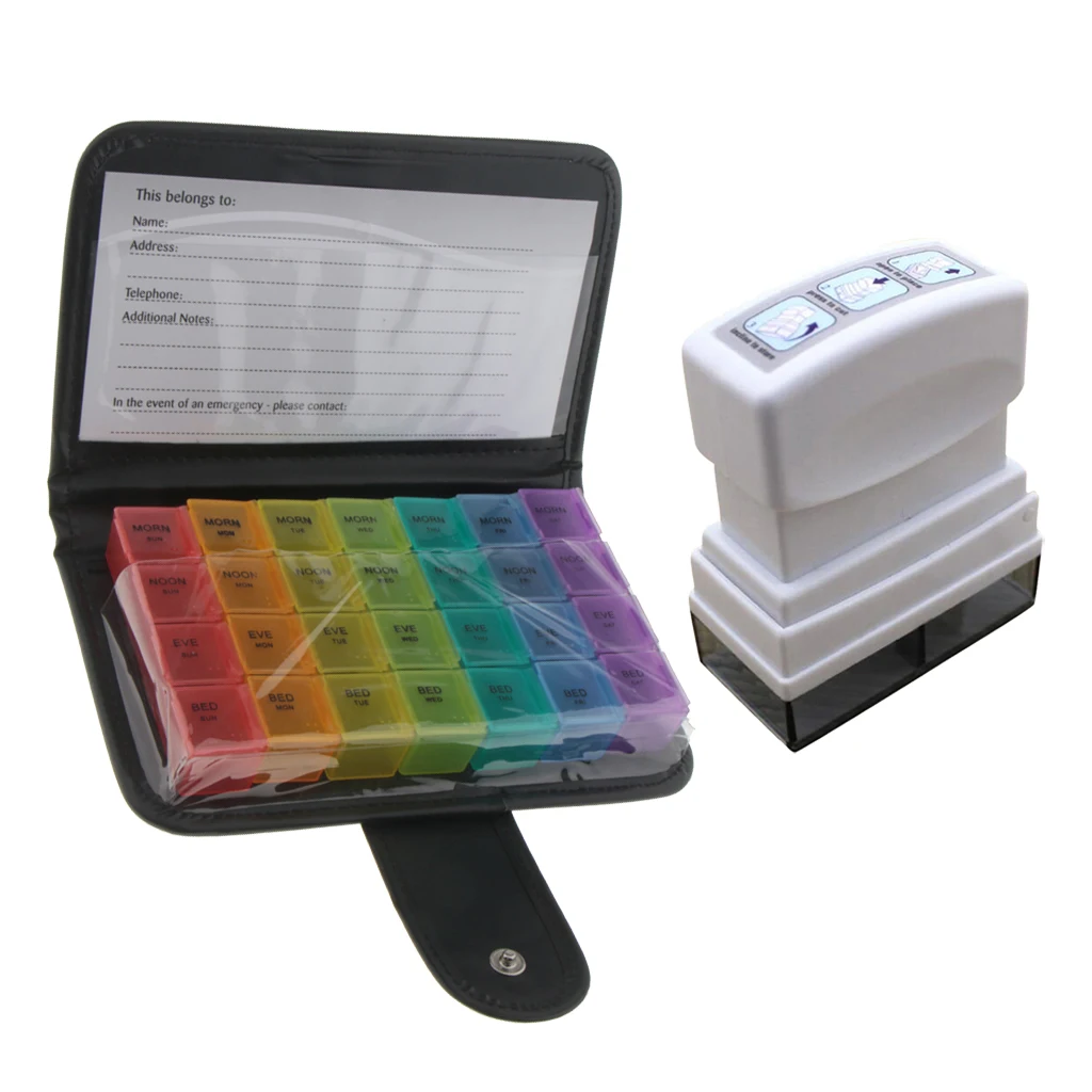 

Portable Week 7 Days Pill Wallet Box Medicine Tablet Vitamin Organizer Storage Case Container with Cutter Set Four Times A Day