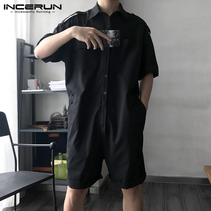 INCERUN, модный мужской комбинезон с поясом, короткий рукав, уличная одежда, повседневный комбинезон, штаны, мужские карго комбинезоны Harajuku 5XL