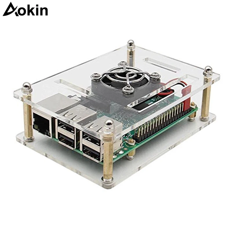 Чехол Aokin для Raspberry Pi 3 акриловый корпус чехол с вентилятором охлаждения комплект