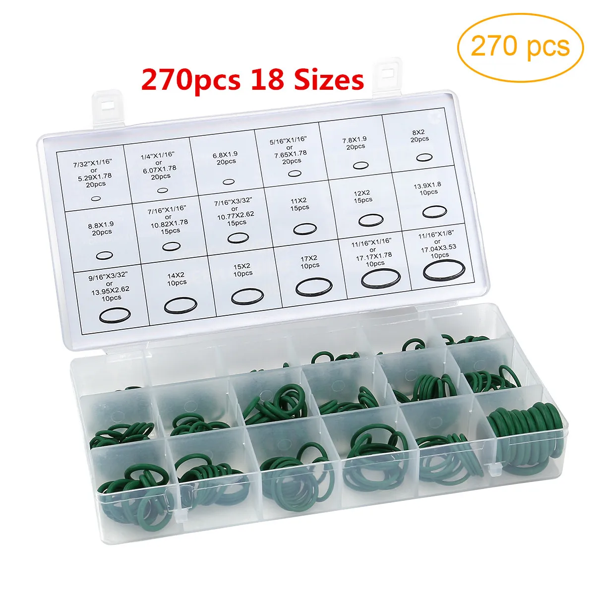 

270pcs 18 Sizes O Ring Rubber Insulation Gasket Washer Seals Car Air Conditioning Compressor Seals Auto Repair Tool Kit