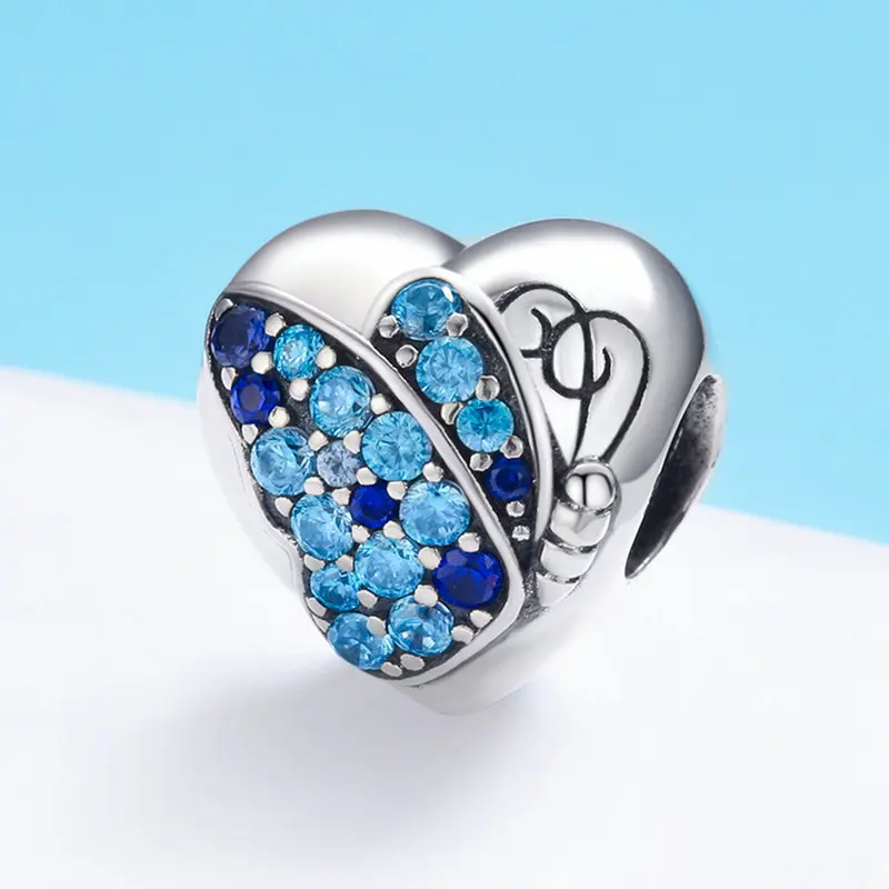 MOWIMO 925 пробы, серебряные подвески в виде бабочек, цветов, сердца, синие CZ бусины, подходят для оригинальных браслетов Pandora, Подвески, DIY ювелирные изделия BKC653