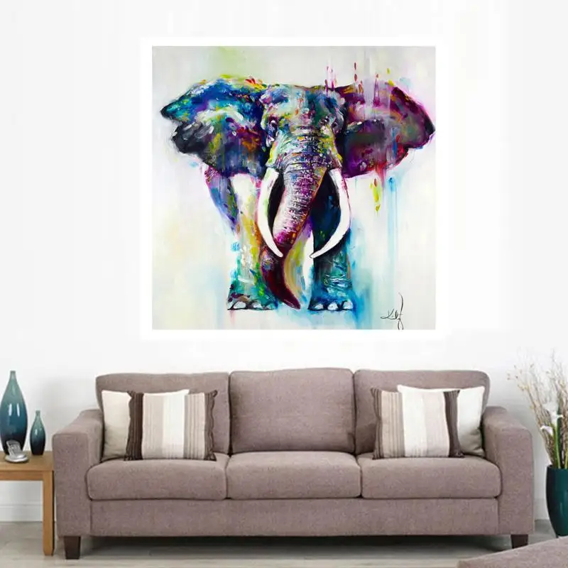 Большой Триптих Акварель Слон лошадь плакаты печать абстрактные животные